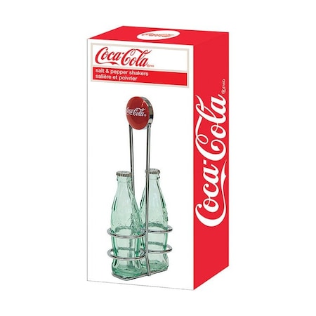 Coca-Cola TableCraft Coca-Cola Clear Glass/Steel Salt and Pepper Shakers w/Rack 1 oz CC339N